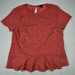 Banana Republic XL Coral Lace Peplum Blouse Short Sleeve Women